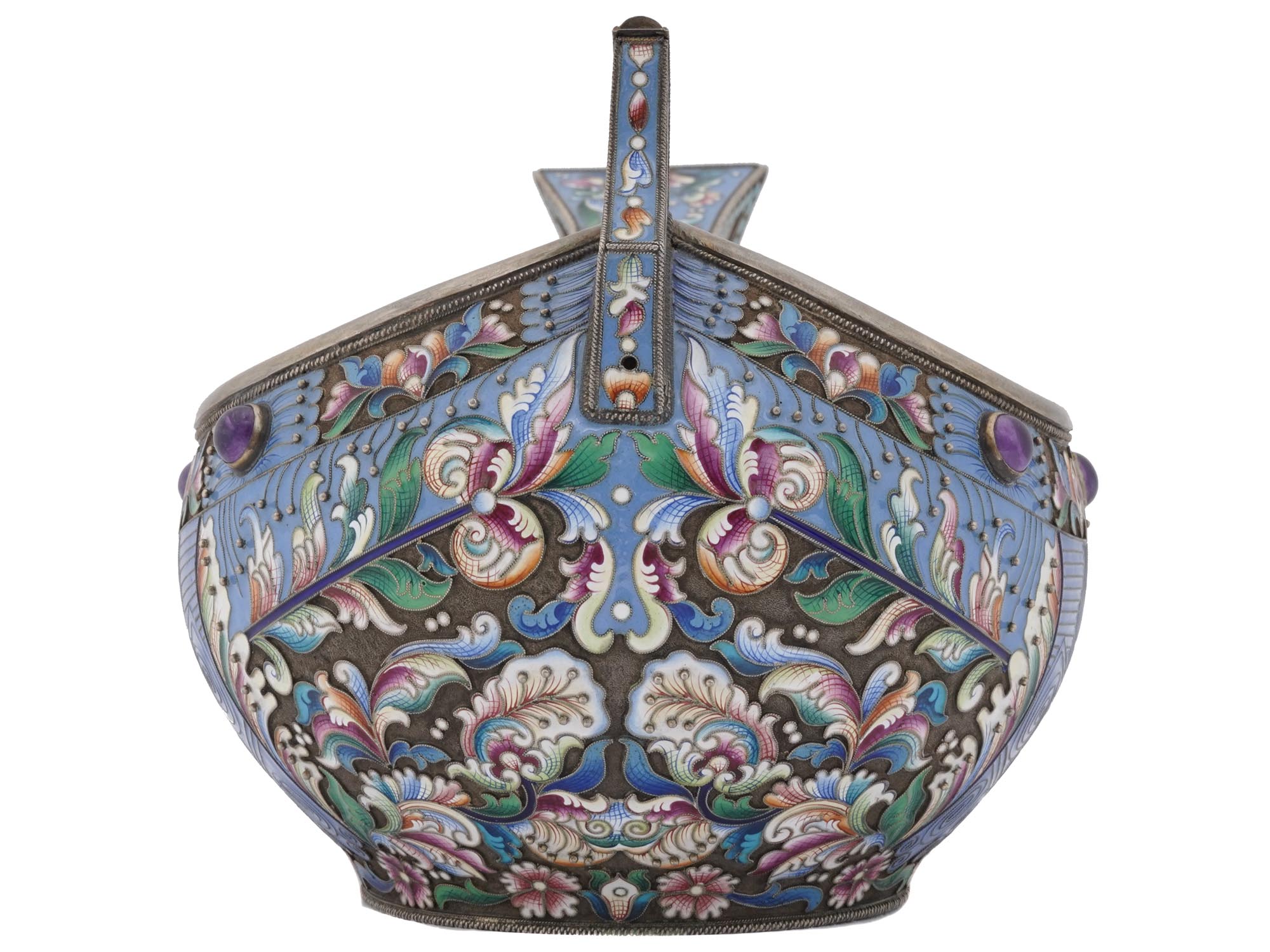 EXTRA LARGE RUSSIAN SILVER CLOISONNE ENAMEL KOVSH PIC-4